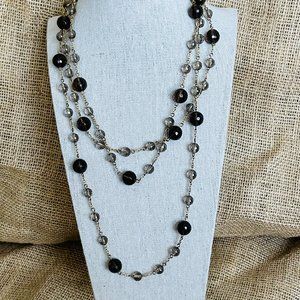 Vintage Yoni Z Smokey Topaz Faceted Beaded Chain Rosary Maxi Long Necklace 62”